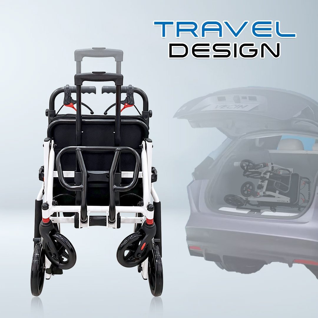 VECIN VC‑976-46LG Travel Folding Recliner Wheelchair | 12.9 kg Ultra‑Light | 5D Adjustable Headrest