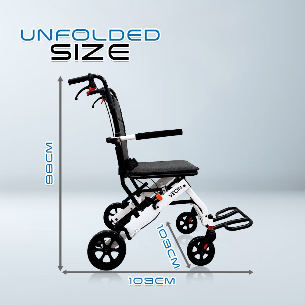 VECIN VC‑976-46LG Travel Folding Recliner Wheelchair | 12.9 kg Ultra‑Light | 5D Adjustable Headrest