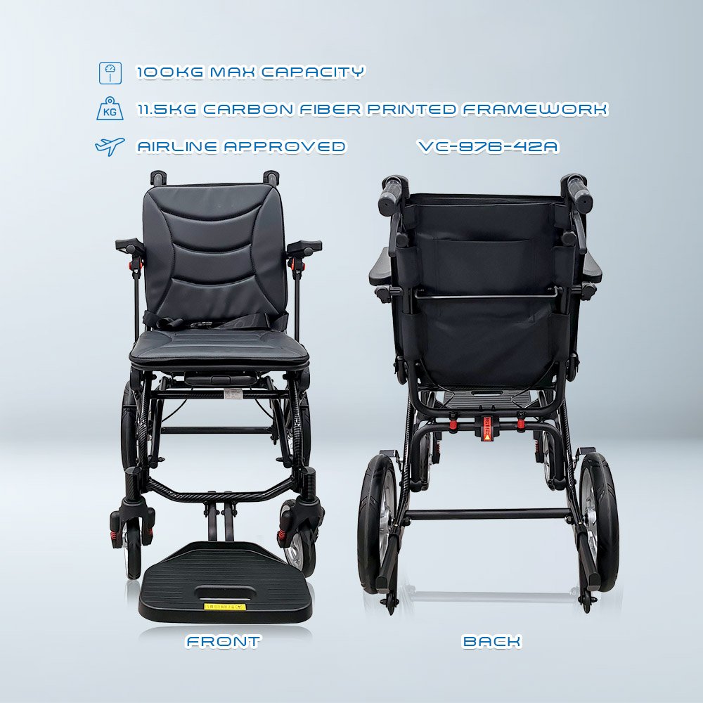 VECIN VC-976-42A Travel Wheelchair – Lightweight (11.5kg) with Luggage Handle Portable | Durable | Easy Travel