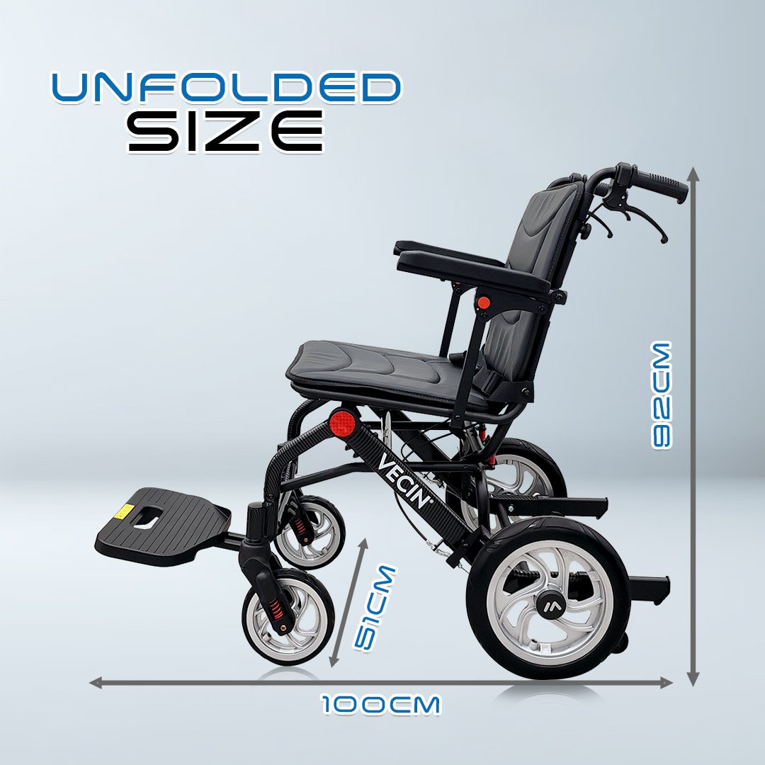 VECIN VC-976-42A Travel Wheelchair – Lightweight (11.5kg) with Luggage Handle Portable | Durable | Easy Travel