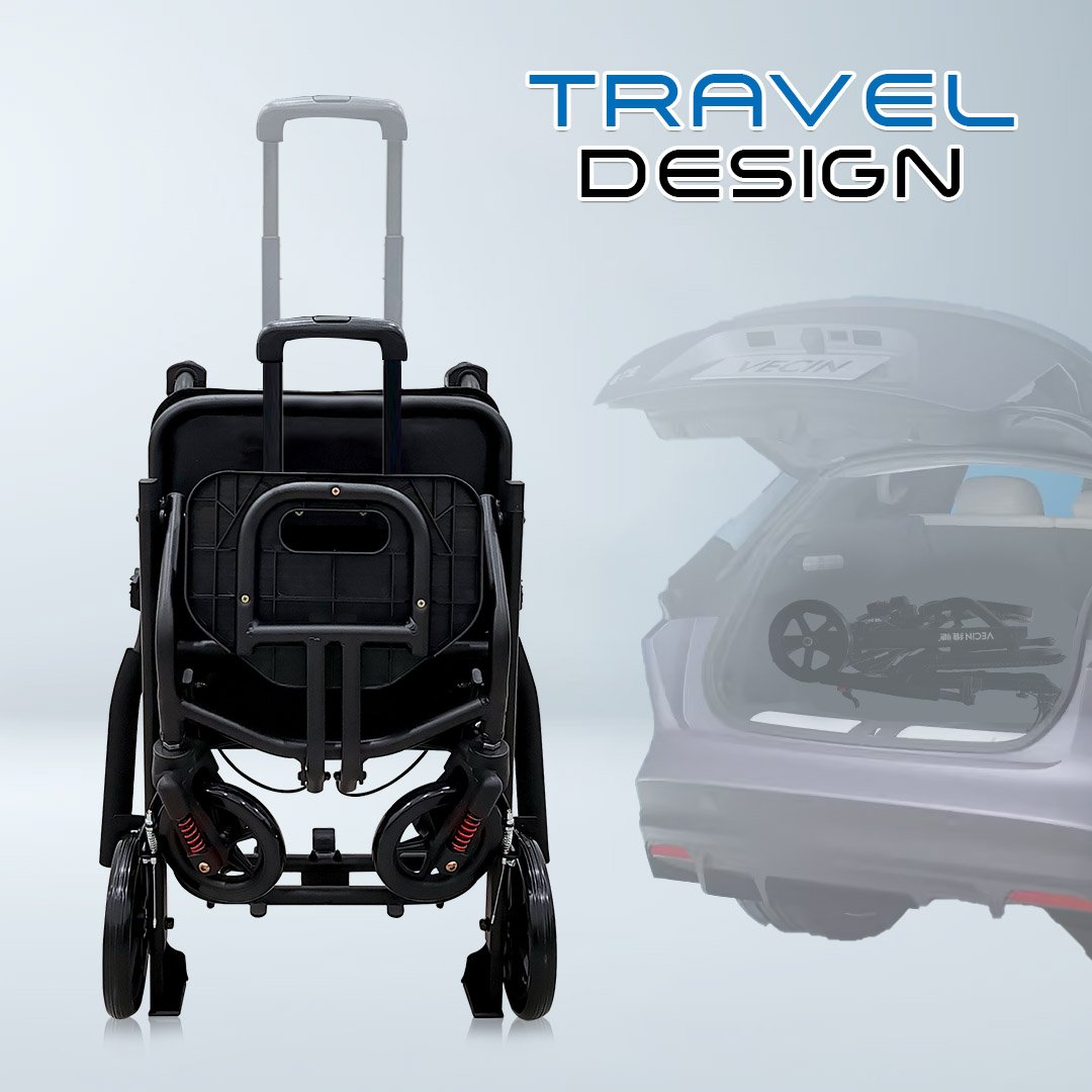 VECIN VC-976-42S Travel Wheelchair – Ultra Lightweight (8.5kg) with Luggage Handle Portable | Durable | Easy Travel