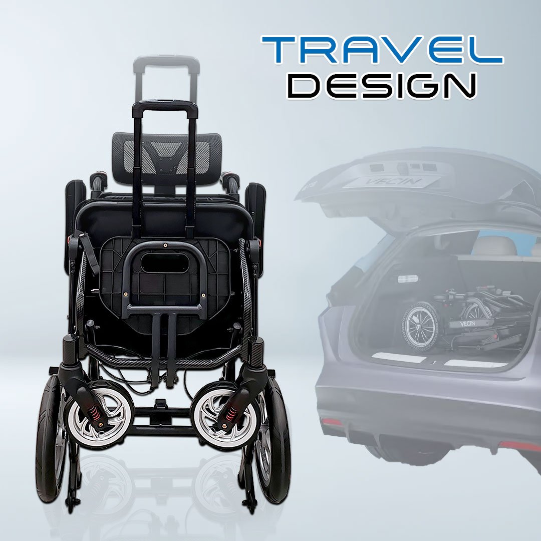 vecin vc 976 42a travel wheelchair – lightweight (11.5kg) with luggage handle portable | durable | easy travel