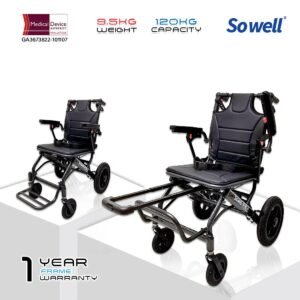 𝙎𝙤𝙬𝙚𝙡𝙡 Travel Wheelchair Flip up Armrest Brake Handle Anti Shock Caster Safety Belt Lightweight Wheelchair ( SC-SPW12 )