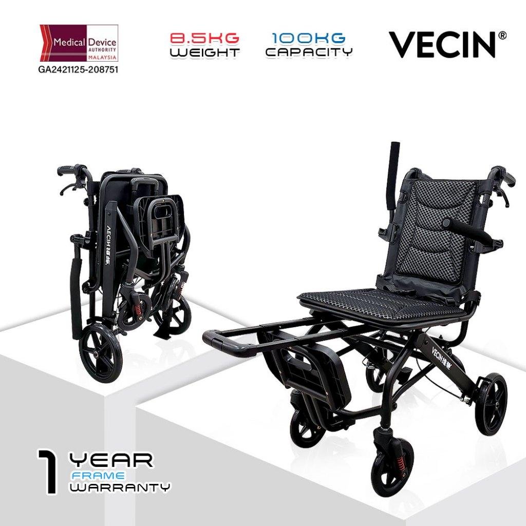 VECIN VC-976-42S Travel Wheelchair – Ultra Lightweight (8.5kg) with Luggage Handle Portable | Durable | Easy Travel