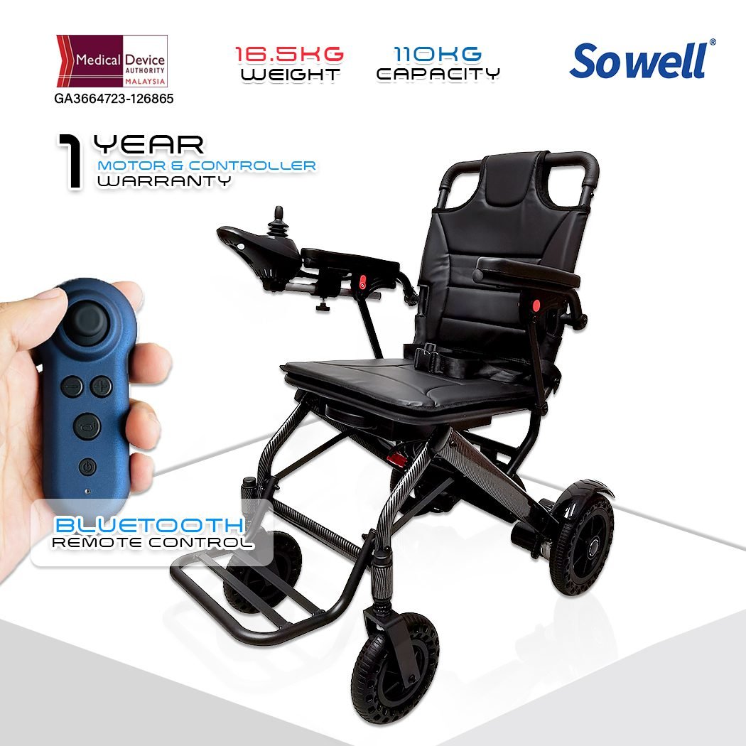 𝙎𝙤𝙬𝙚𝙡𝙡 Electric Wheelchair Adjustable Speed Control Foldable Comfort Armrest Anti Shock Traveling Wheelchair (SC-A500)