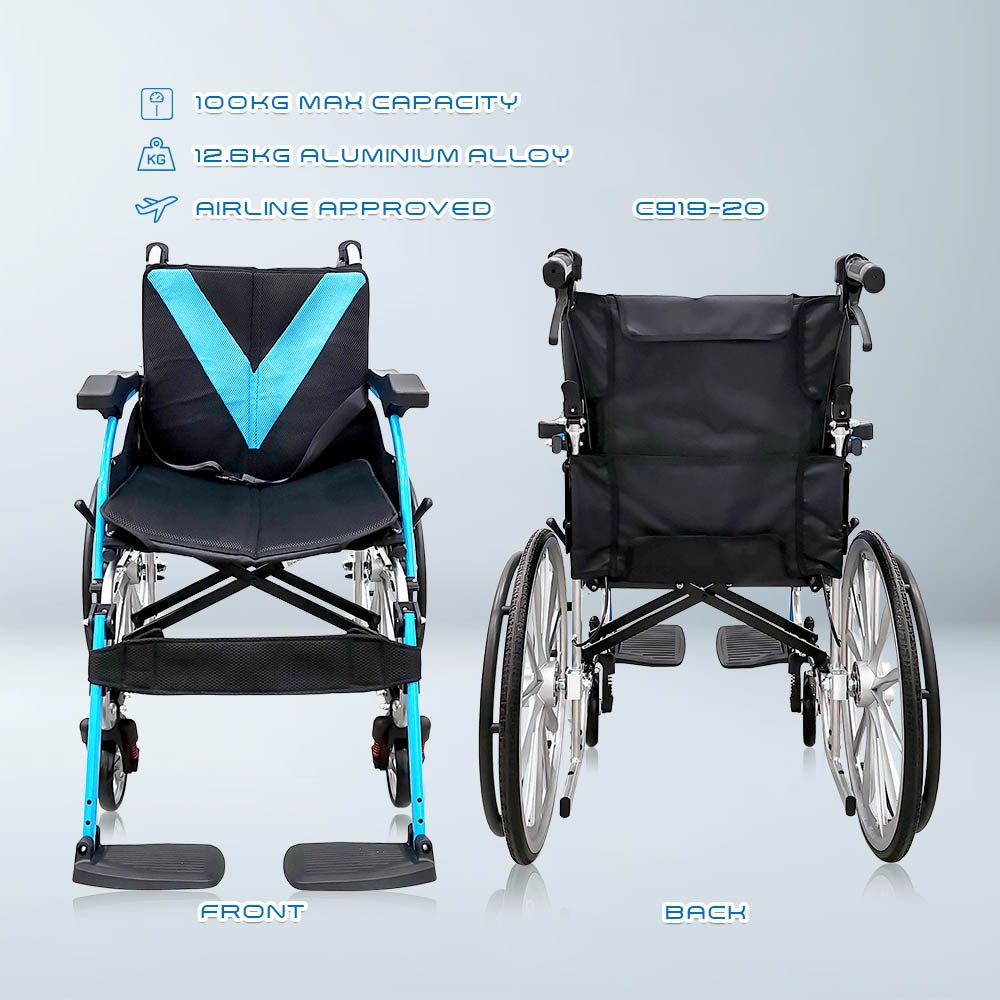 VECIN VC-C919-20 Streamline Lightweight Wheelchair | ErgoFlex Seat, Shock-Absorbing Wheels, Ultra Lightweight