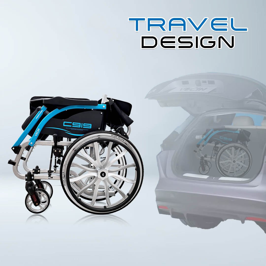 VECIN VC-C919-20 Streamline Lightweight Wheelchair | ErgoFlex Seat, Shock-Absorbing Wheels, Ultra Lightweight