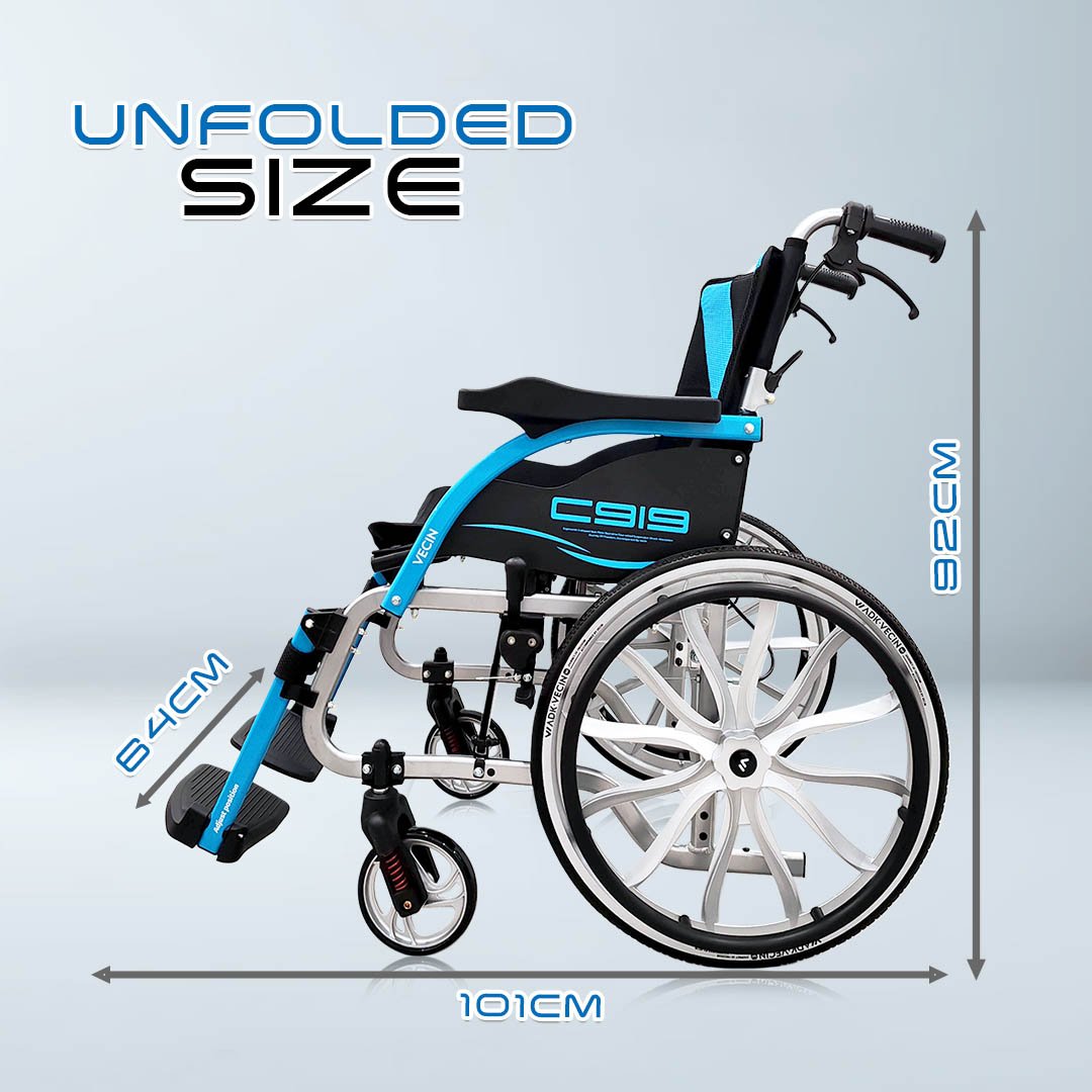 VECIN VC-C919-20 Streamline Lightweight Wheelchair | ErgoFlex Seat, Shock-Absorbing Wheels, Ultra Lightweight