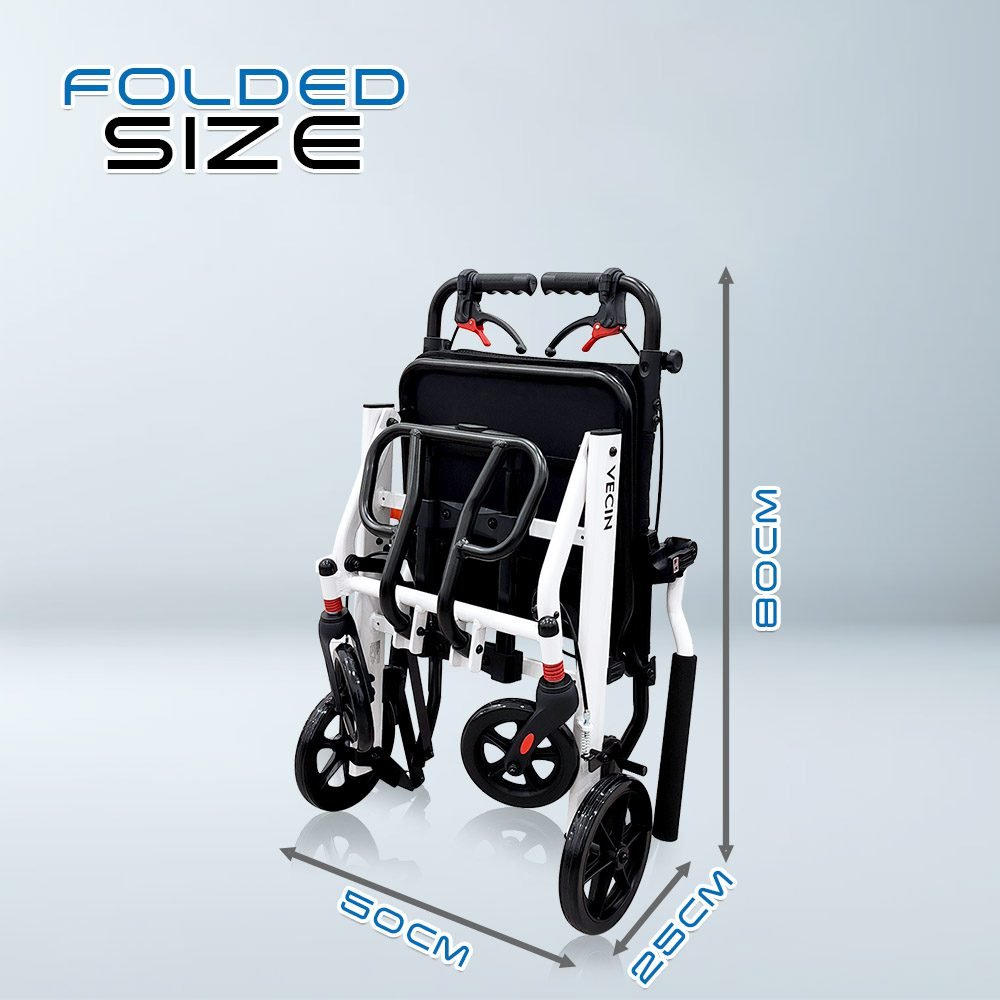 VECIN Travel Wheelchair (With Luggage Handle) DH02 - Ultra Lightweight Portable Foldable 3rd Gen