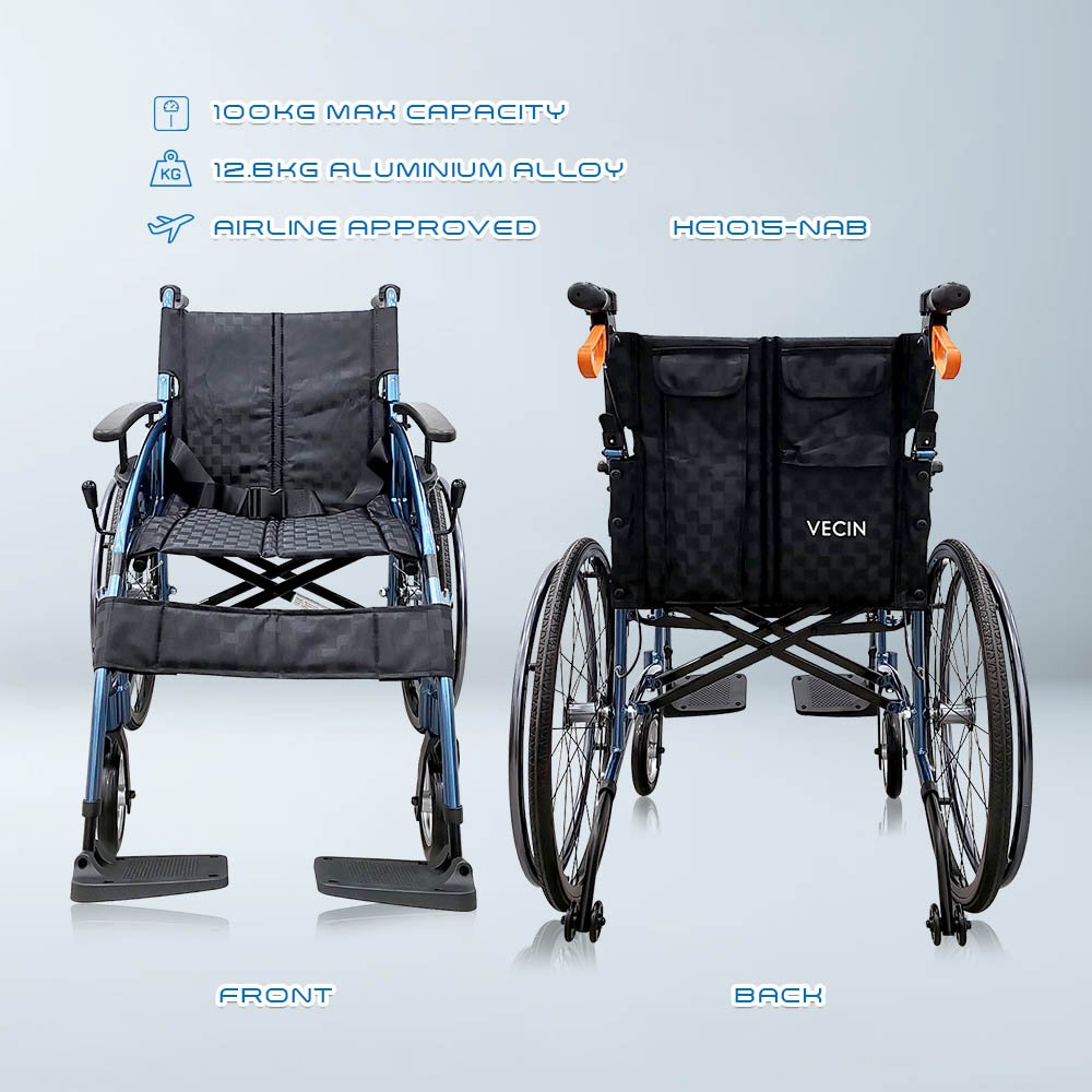 VECIN HC1015-NAB Lightweight Wheelchair | ErgoFlex Seat | 13kg | 6-Level Armrest | Foldable & Detachable