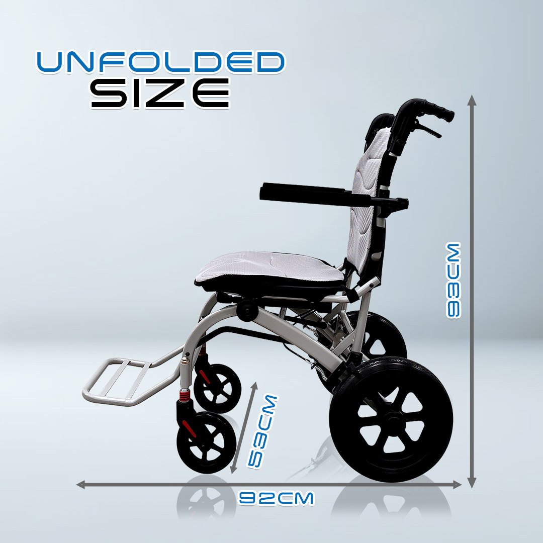 HE801-3 Ergonomic Travel Wheelchair Unfolded Size