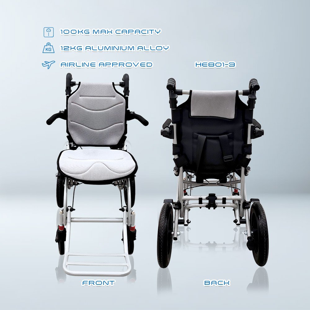 HE801-3 Ergonomic Travel Wheelchair 100kg Capacity