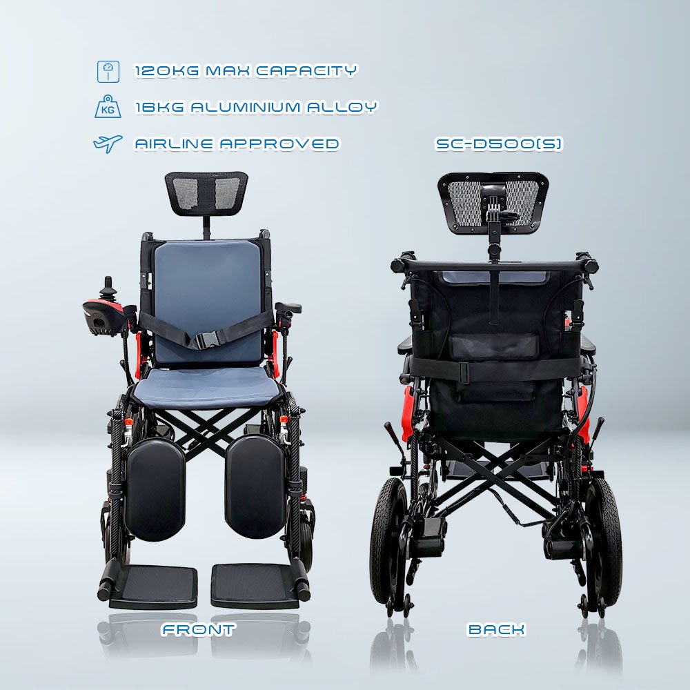 𝙎𝙤𝙬𝙚𝙡𝙡 Electric Wheelchair Recline Backrest Adjustable Headrest Brake Handle Anti Fall Caster Wheelchair (SC-D500 (S))