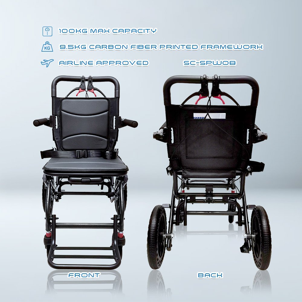 𝙎𝙤𝙬𝙚𝙡𝙡 Lightweight Travel Wheelchair Flip-up Footrest Armrest Safety Brake Anti Shock Rear Wheel Wheelchair (SC-SPW08)