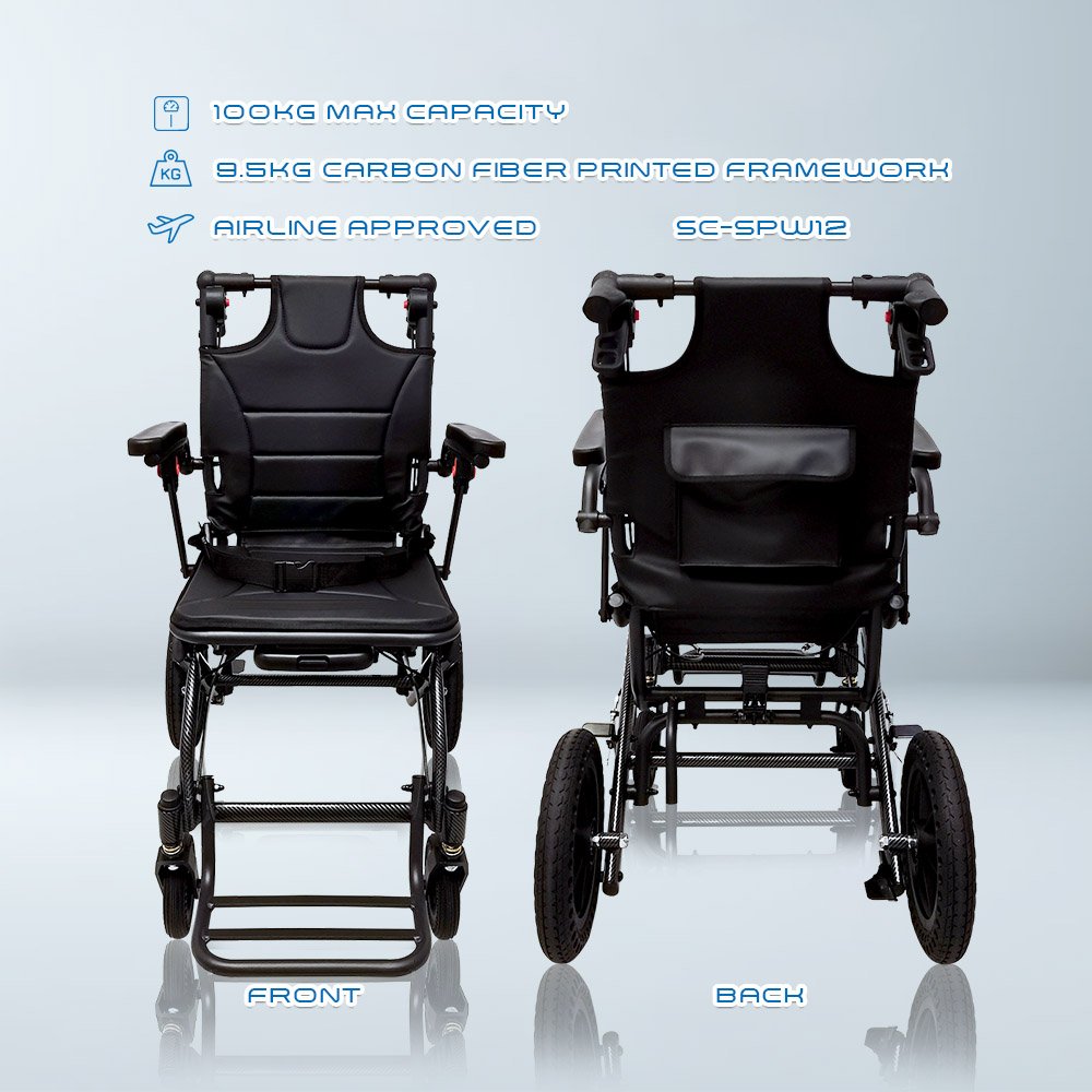 𝙎𝙤𝙬𝙚𝙡𝙡 Travel Wheelchair Flip up Armrest Brake Handle Anti Shock Caster Safety Belt Lightweight Wheelchair ( SC-SPW12 )