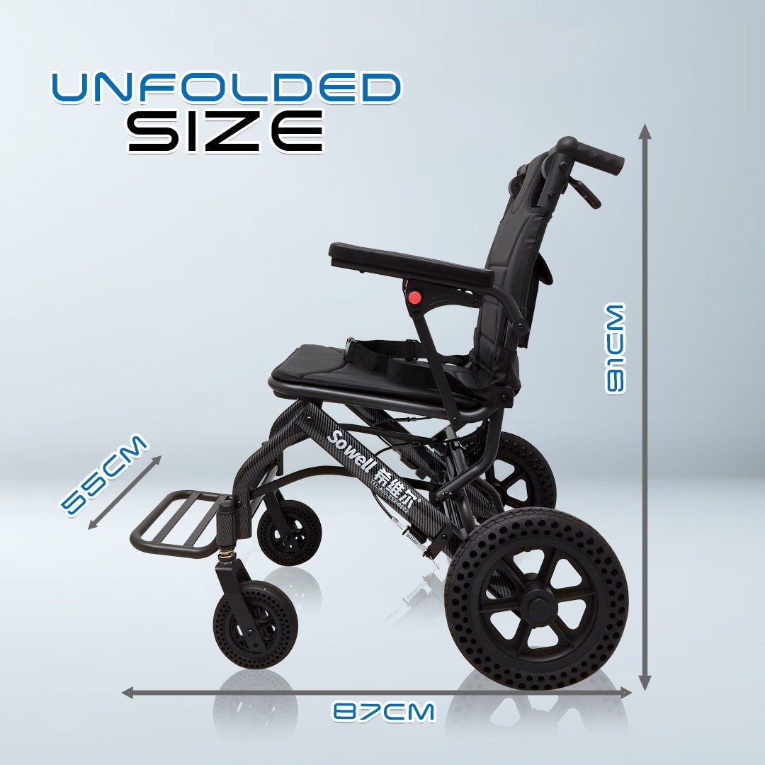 𝙎𝙤𝙬𝙚𝙡𝙡 Travel Wheelchair Flip up Armrest Brake Handle Anti Shock Caster Safety Belt Lightweight Wheelchair ( SC-SPW12 )