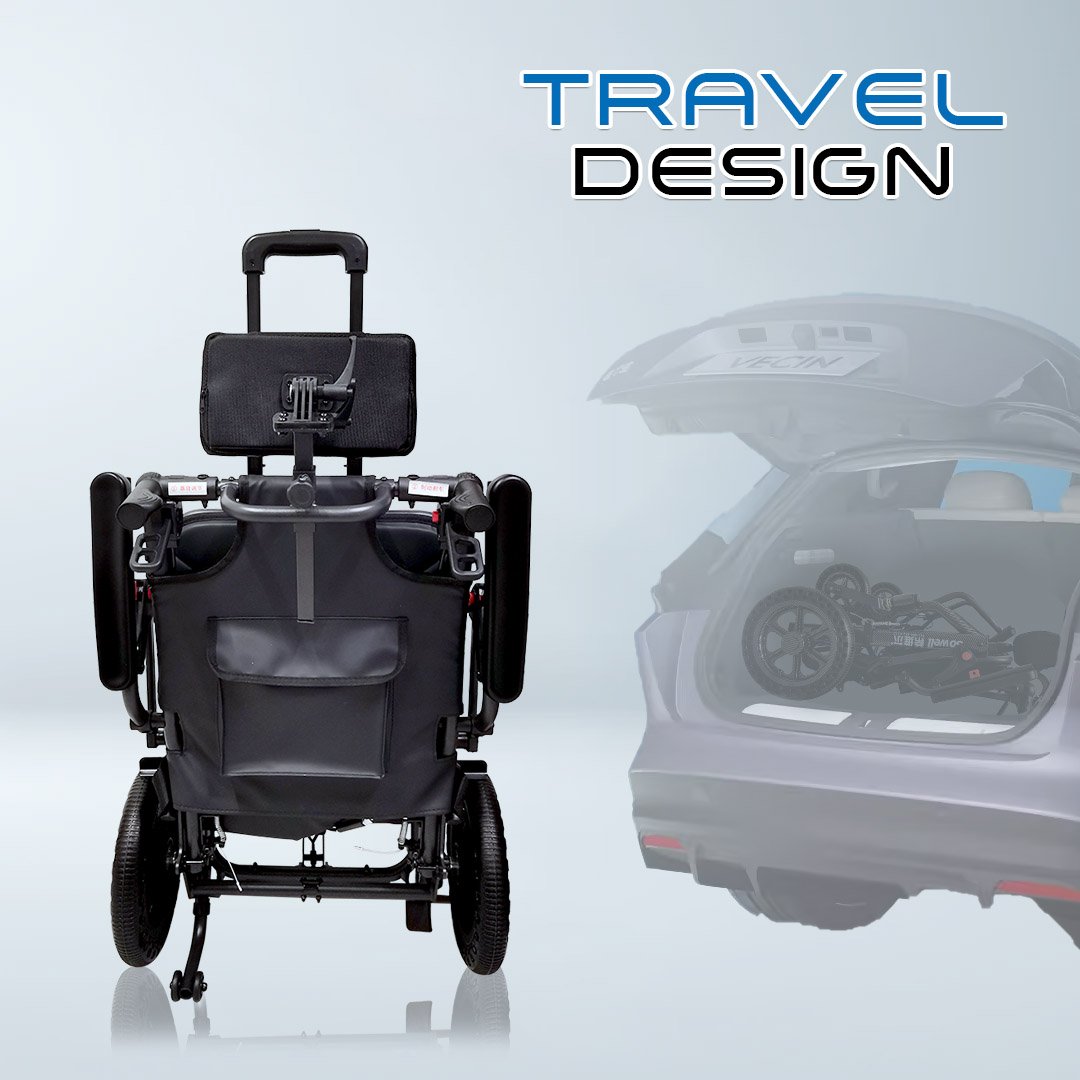 𝙎𝙤𝙬𝙚𝙡𝙡 Travelling Wheelchair 4 Adjust Recline Level Breathable Seat Flip up Armrest Lightweight Wheelchair (SC-SPW16)