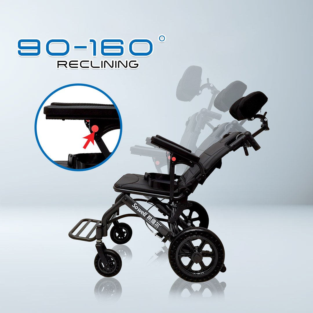 𝙎𝙤𝙬𝙚𝙡𝙡 Travelling Wheelchair 4 Adjust Recline Level Breathable Seat Flip up Armrest Lightweight Wheelchair (SC-SPW16)