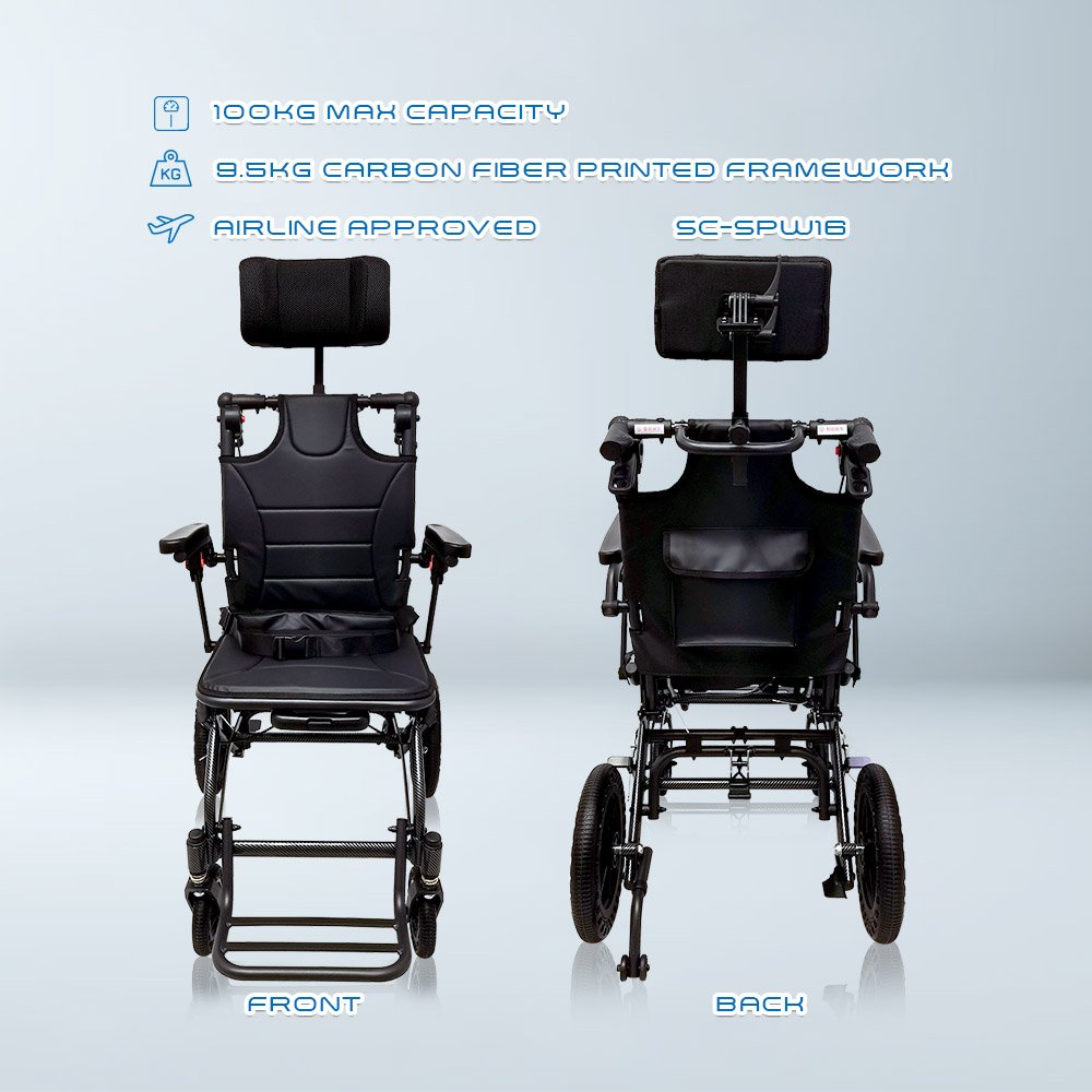 𝙎𝙤𝙬𝙚𝙡𝙡 Travelling Wheelchair 4 Adjust Recline Level Breathable Seat Flip up Armrest Lightweight Wheelchair (SC-SPW16)