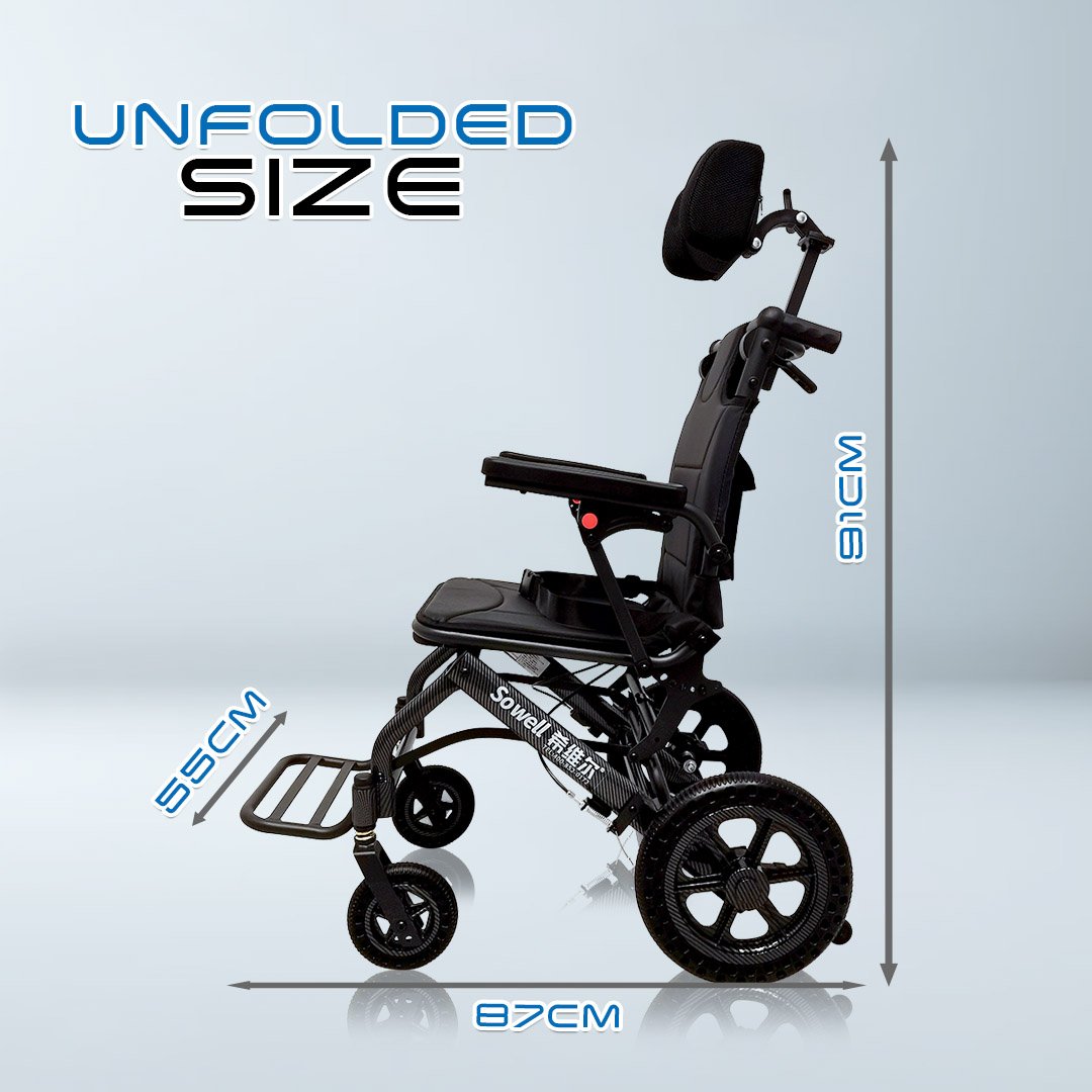 𝙎𝙤𝙬𝙚𝙡𝙡 Travelling Wheelchair 4 Adjust Recline Level Breathable Seat Flip up Armrest Lightweight Wheelchair (SC-SPW16)