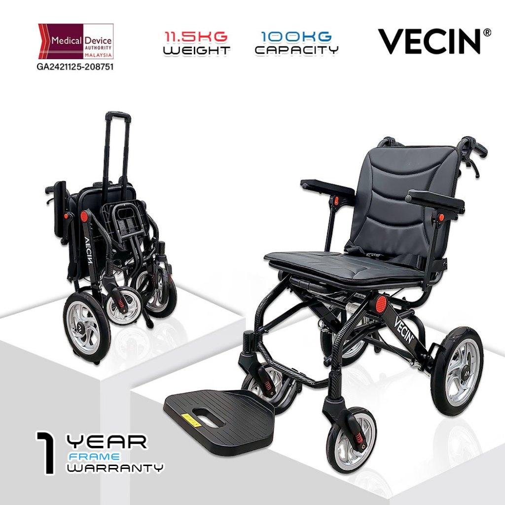 VECIN VC-976-42A Travel Wheelchair – Lightweight (11.5kg) with Luggage Handle Portable | Durable | Easy Travel