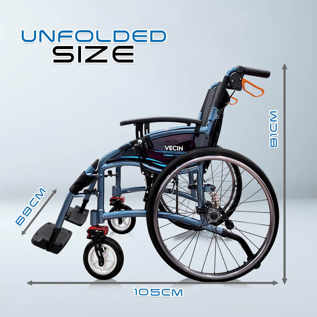 VECIN HC1015-AB Lightweight Wheelchair with Suspension | Anti-Shock ErgoFlex Seat | 14kg | Foldable & Adjustable