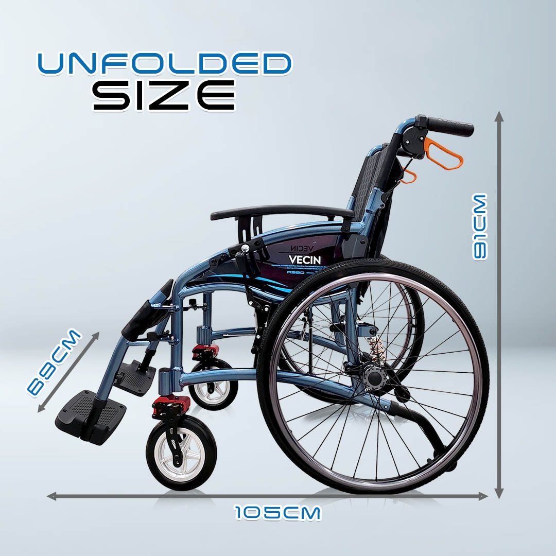 VECIN HC1015-AB Lightweight Wheelchair with Suspension | Anti-Shock ErgoFlex Seat | 14kg | Foldable & Adjustable