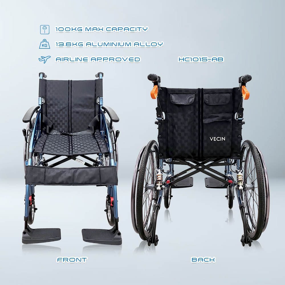 VECIN HC1015-AB Lightweight Wheelchair with Suspension | Anti-Shock ErgoFlex Seat | 14kg | Foldable & Adjustable