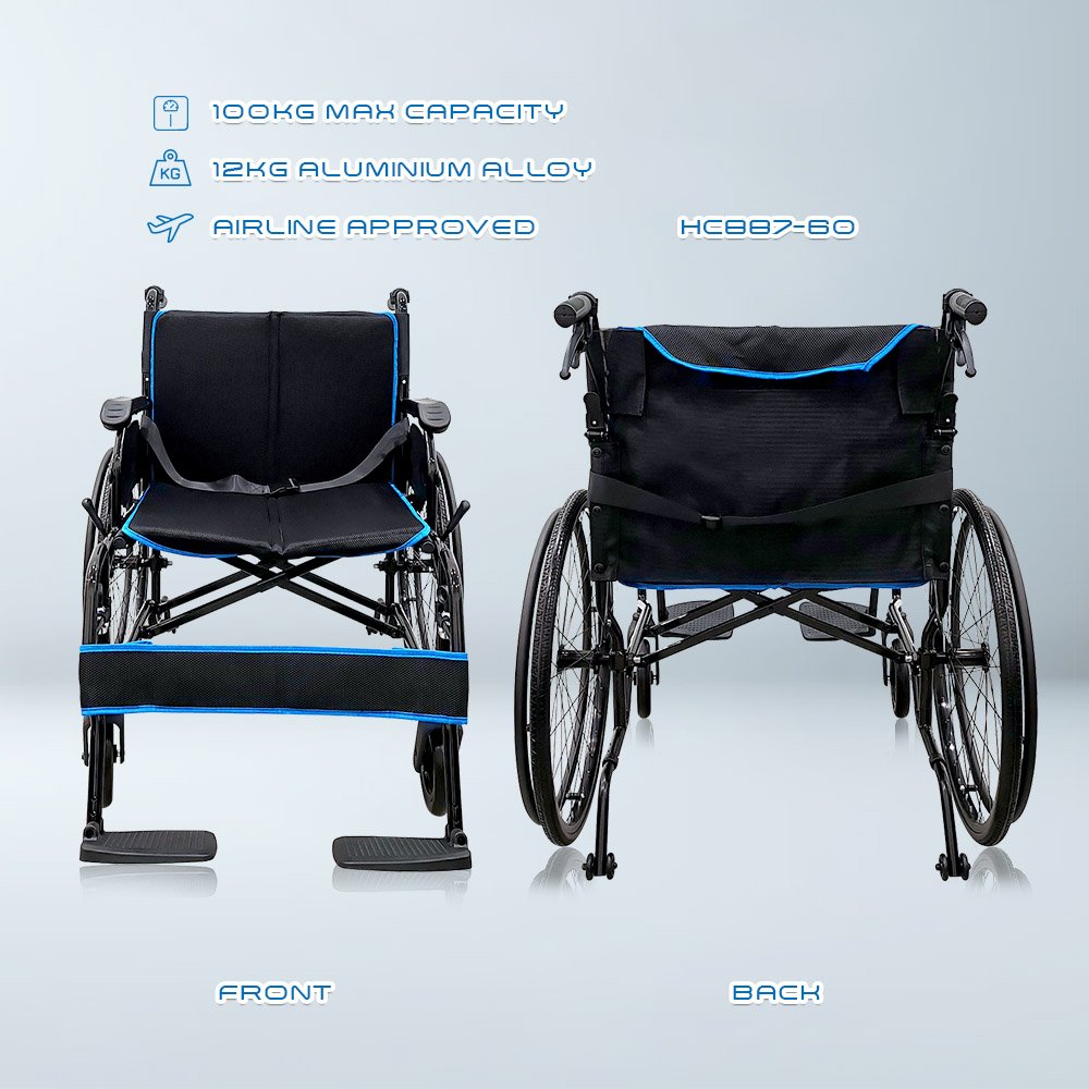 VECIN Heavy Duty Super Lightweight Wheelchair (HC887-60) Detachable 24" Wheels, Aluminum Frame, 12kg
