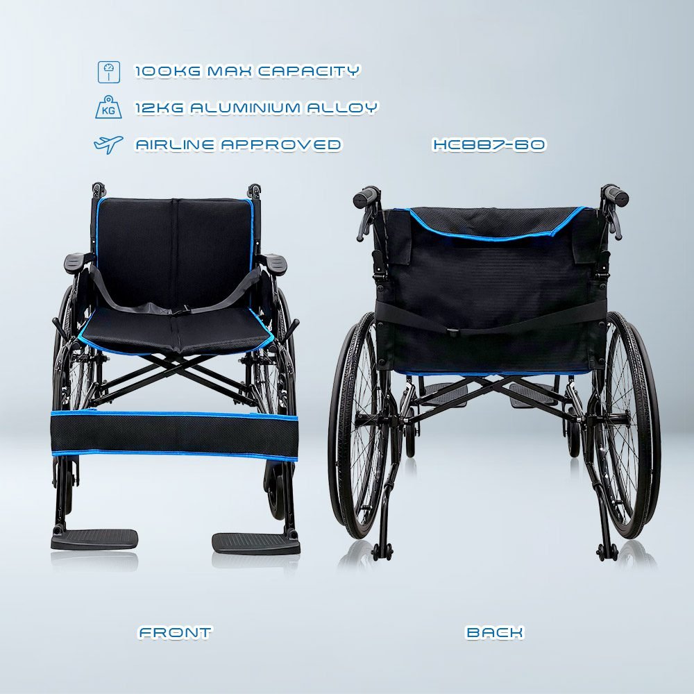 VECIN Heavy Duty Super Lightweight Wheelchair (HC887-60) Detachable 24" Wheels, Aluminum Frame, 12kg