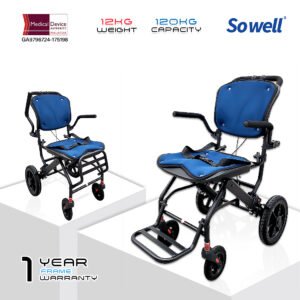 𝙎𝙤𝙬𝙚𝙡𝙡 Ergonomic Wheelchair Detachable Curved Seat Pad Brake Handle Self Standing Lightweight Wheelchair HE801-4
