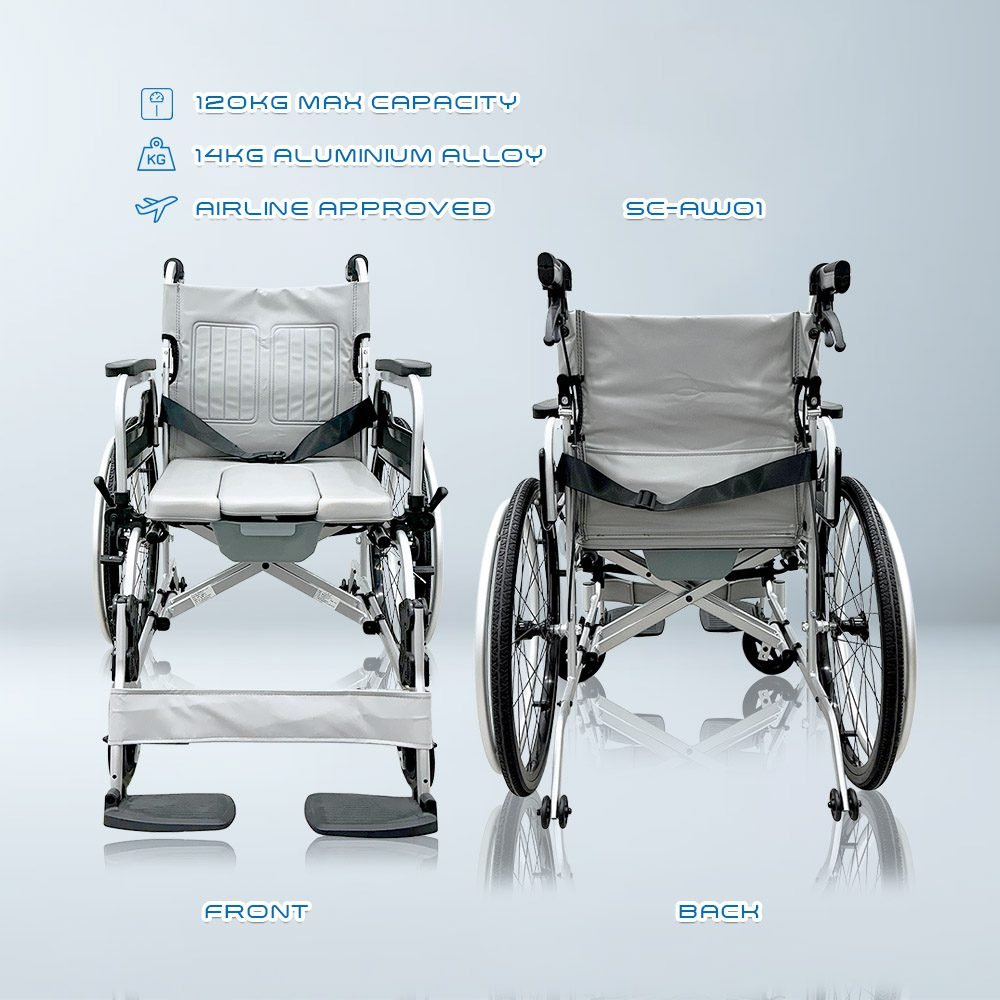 𝙎𝙤𝙬𝙚𝙡𝙡 Heavy Duty Foldable Wheelchair Detachable Seat Brake Handle Anti Slip Transformable Commode Wheelchair (SC-AW01)