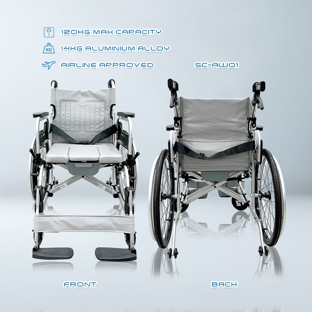 𝙎𝙤𝙬𝙚𝙡𝙡 Heavy Duty Foldable Wheelchair Detachable Seat Brake Handle Anti Slip Transformable Commode Wheelchair (SC-AW01)