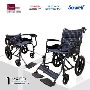 𝙎𝙤𝙬𝙚𝙡𝙡 Lightweight Transport Wheelchair Foldable Backrest Brake Handle Anti Shock Castor Wheelchair (SC-AW07)
