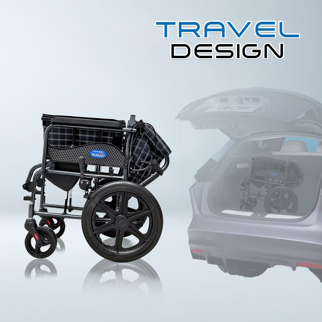 𝙎𝙤𝙬𝙚𝙡𝙡 Lightweight Transport Wheelchair Foldable Backrest Brake Handle Anti Shock Castor Wheelchair (SC-AW07)