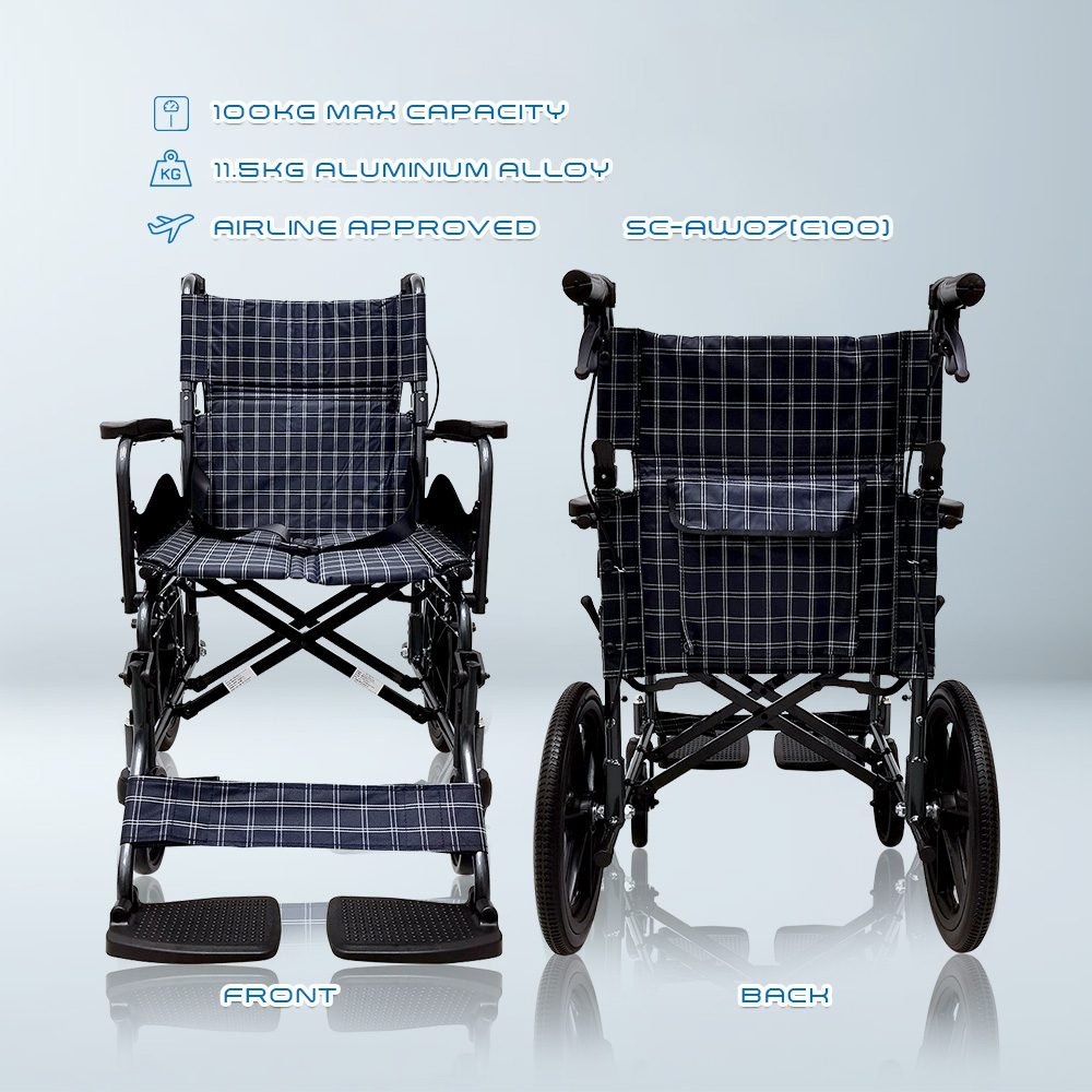 𝙎𝙤𝙬𝙚𝙡𝙡 Lightweight Transport Wheelchair Foldable Backrest Brake Handle Anti Shock Castor Wheelchair (SC-AW07)
