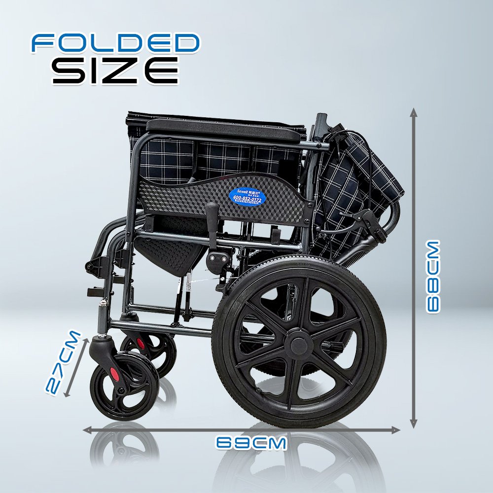𝙎𝙤𝙬𝙚𝙡𝙡 Lightweight Transport Wheelchair Foldable Backrest Brake Handle Anti Shock Castor Wheelchair (SC-AW07)