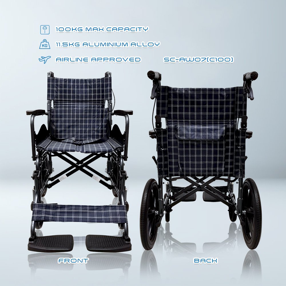 𝙎𝙤𝙬𝙚𝙡𝙡 Lightweight Transport Wheelchair Foldable Backrest Brake Handle Anti Shock Castor Wheelchair (SC-AW07)