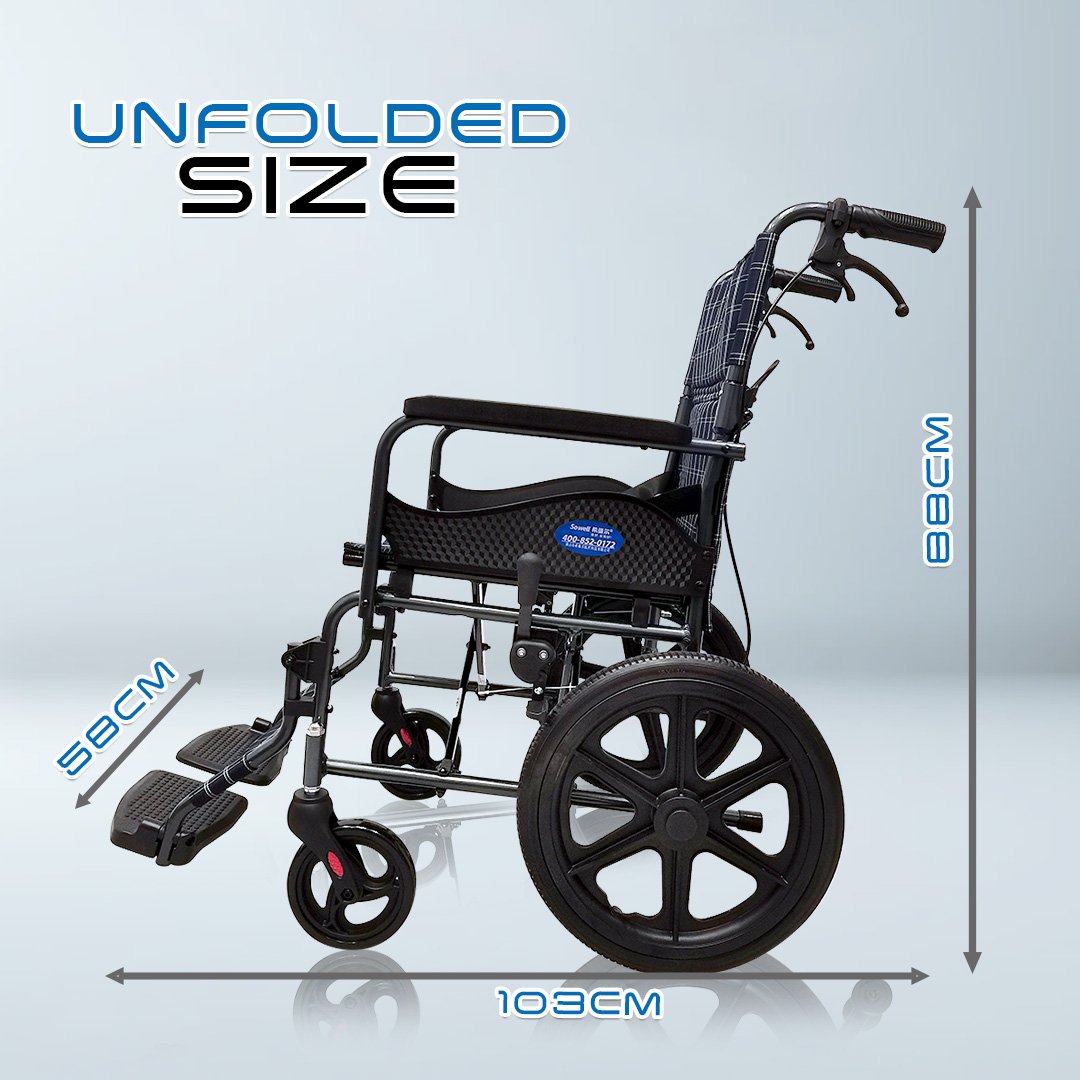 𝙎𝙤𝙬𝙚𝙡𝙡 Lightweight Transport Wheelchair Foldable Backrest Brake Handle Anti Shock Castor Wheelchair (SC-AW07)