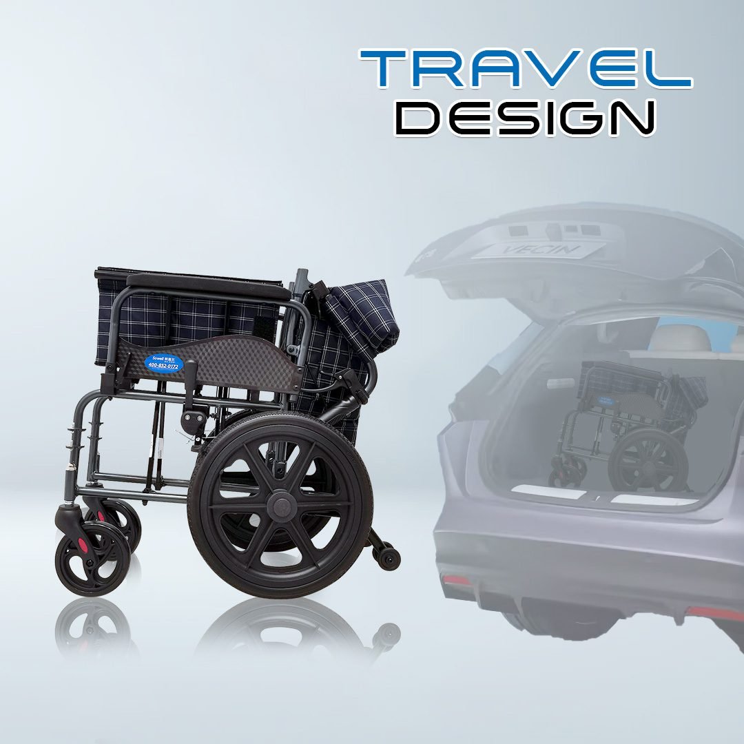 𝙎𝙤𝙬𝙚𝙡𝙡 Lightweight DAF Transport Wheelchair Flip-up Armrest Detachable Footrest Safety Belt Wheelchair SC-AW08(S300)