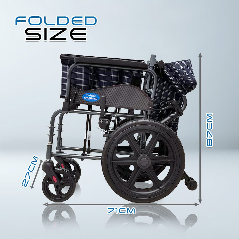 𝙎𝙤𝙬𝙚𝙡𝙡 Lightweight DAF Transport Wheelchair Flip-up Armrest Detachable Footrest Safety Belt Wheelchair SC-AW08(S300)
