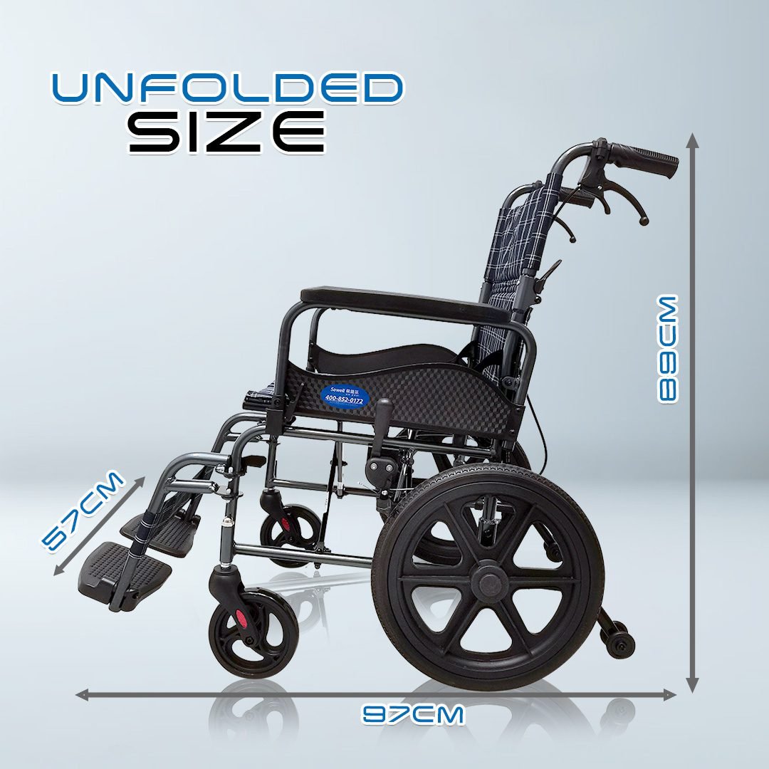 𝙎𝙤𝙬𝙚𝙡𝙡 Lightweight DAF Transport Wheelchair Flip-up Armrest Detachable Footrest Safety Belt Wheelchair SC-AW08(S300)