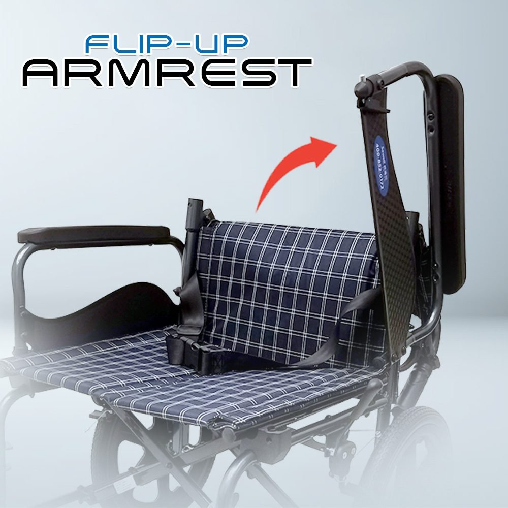 𝙎𝙤𝙬𝙚𝙡𝙡 Lightweight DAF Transport Wheelchair Flip-up Armrest Detachable Footrest Safety Belt Wheelchair SC-AW08(S300)