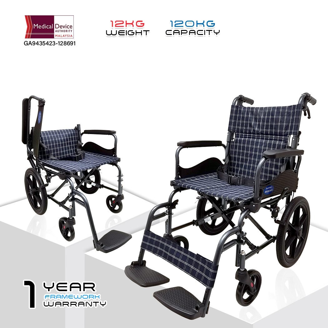 𝙎𝙤𝙬𝙚𝙡𝙡 Lightweight DAF Transport Wheelchair Flip-up Armrest Detachable Footrest Safety Belt Wheelchair SC-AW08(S300)