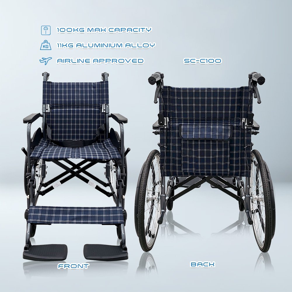 𝙎𝙤𝙬𝙚𝙡𝙡 Lightweight Wheelchair Foldable Backrest Flip-up Footrest Anti Slip Armrest Brake Handle Wheelchair (SC-C100)