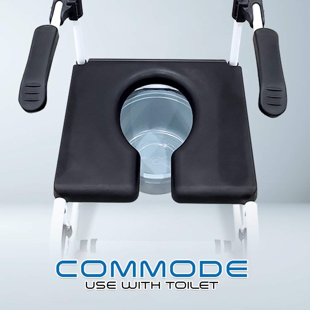 𝙎𝙤𝙬𝙚𝙡𝙡 2 IN 1 Commode Wheelchair Detachable Footrest Storage Backrest Flip up Armrest 24" Rear Wheelchair (SC-CW10 (A))