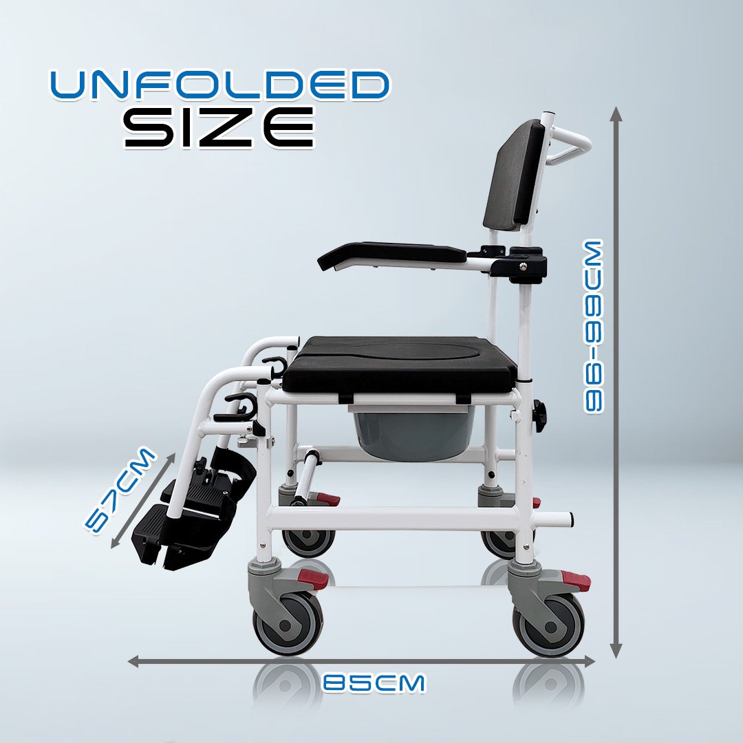 𝙎𝙤𝙬𝙚𝙡𝙡 2 IN 1 Commode Wheelchair Detachable Footrest Storage Backrest Flip up Armrest 24" Rear Wheelchair (SC-CW10 (A))