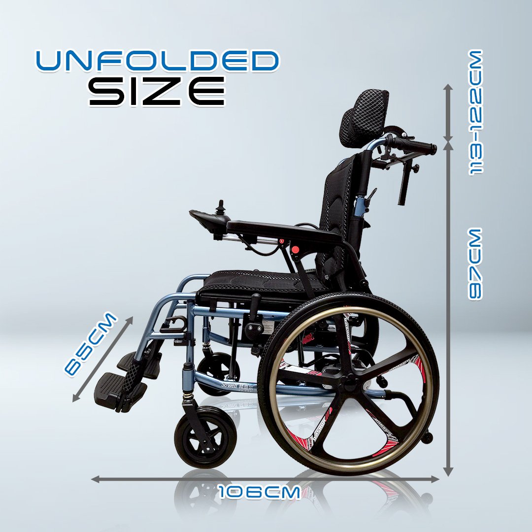 𝙎𝙤𝙬𝙚𝙡𝙡 Electric Reclining 20" Rear Wheelchair Detachable Headrest Flip up Armrest Anti Fall Wheelchair SC-D500 (L)