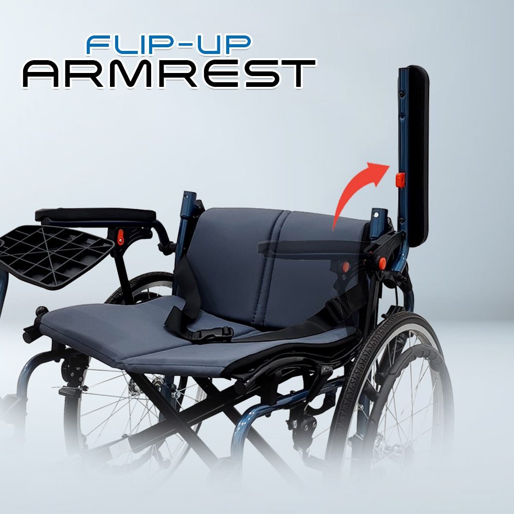 𝙎𝙤𝙬𝙚𝙡𝙡 Lightweight Wheelchair Aluminium Framework Foldable Backrest Flip up Footrest Brake Handle Wheelchair (SC-E200)