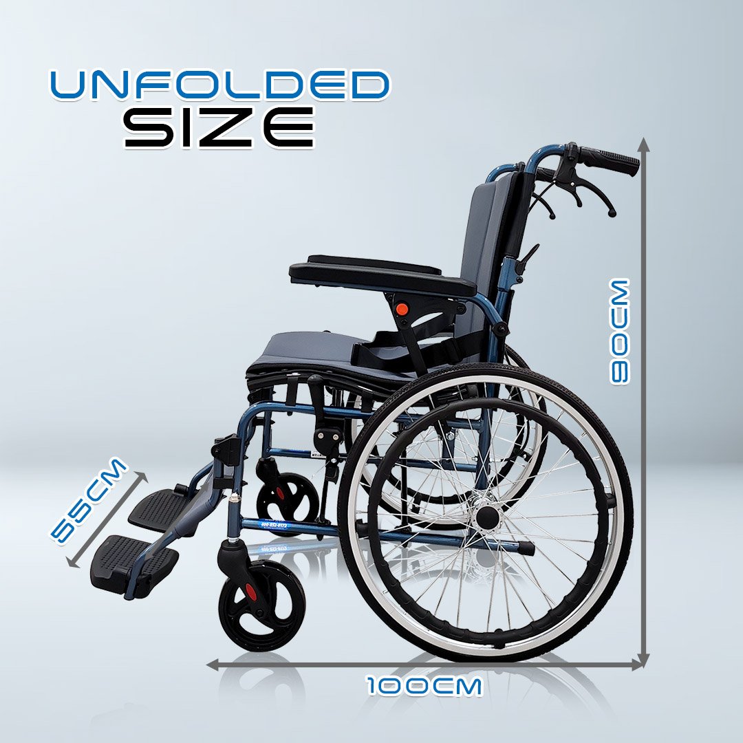 𝙎𝙤𝙬𝙚𝙡𝙡 Lightweight Wheelchair Aluminium Framework Foldable Backrest Flip up Footrest Brake Handle Wheelchair (SC-E200)